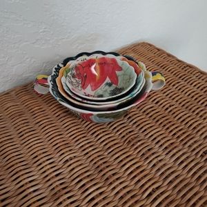 Anthropologie Floral Ceramic Nesting Bowl Measuring Cups